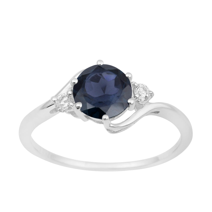 Blue Sapphire Three Stone Bypass Ring- Sterling Silver