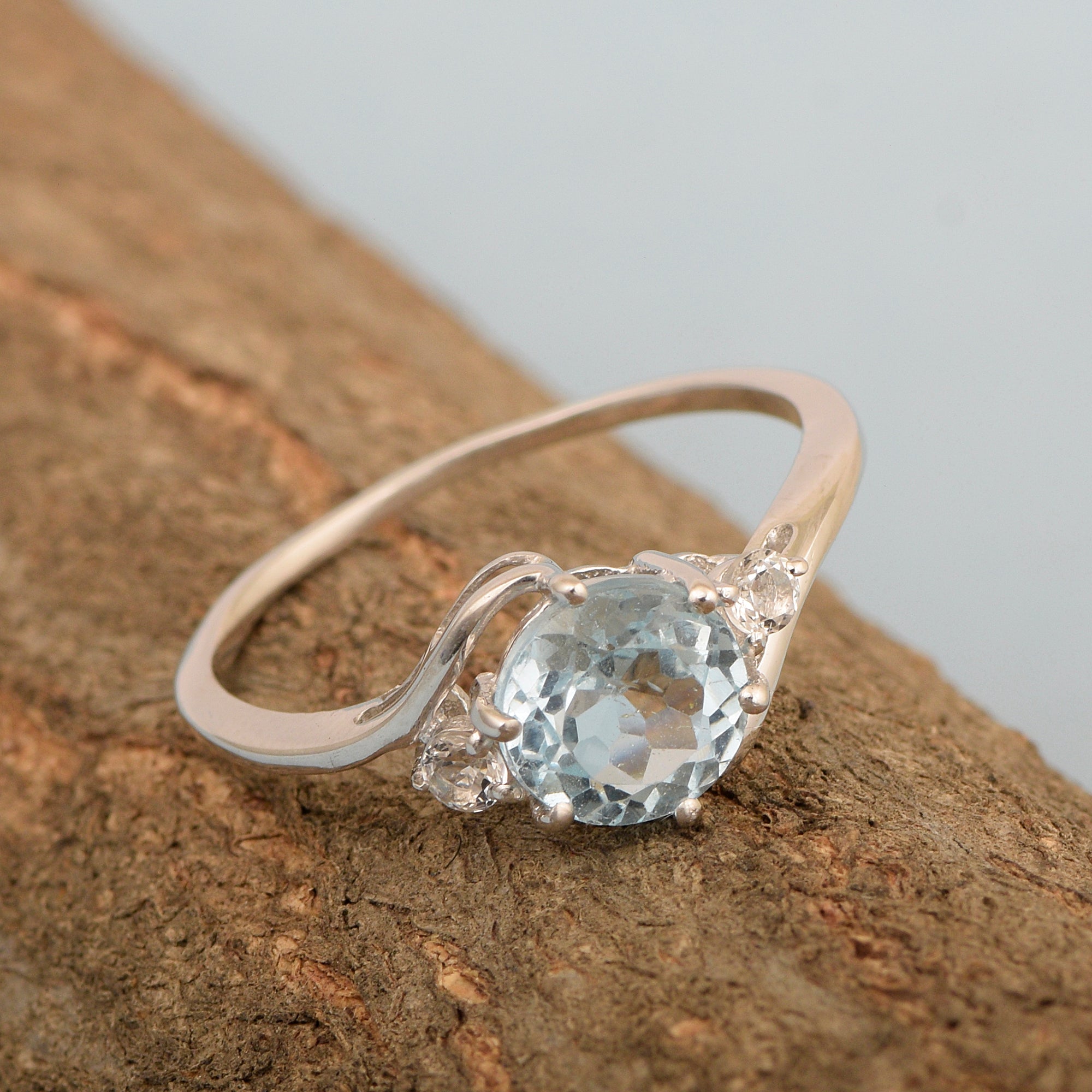 Sterling Silver Timeless Blue Topaz Round 7 MM Women Engagement Ring - Kimaya INC