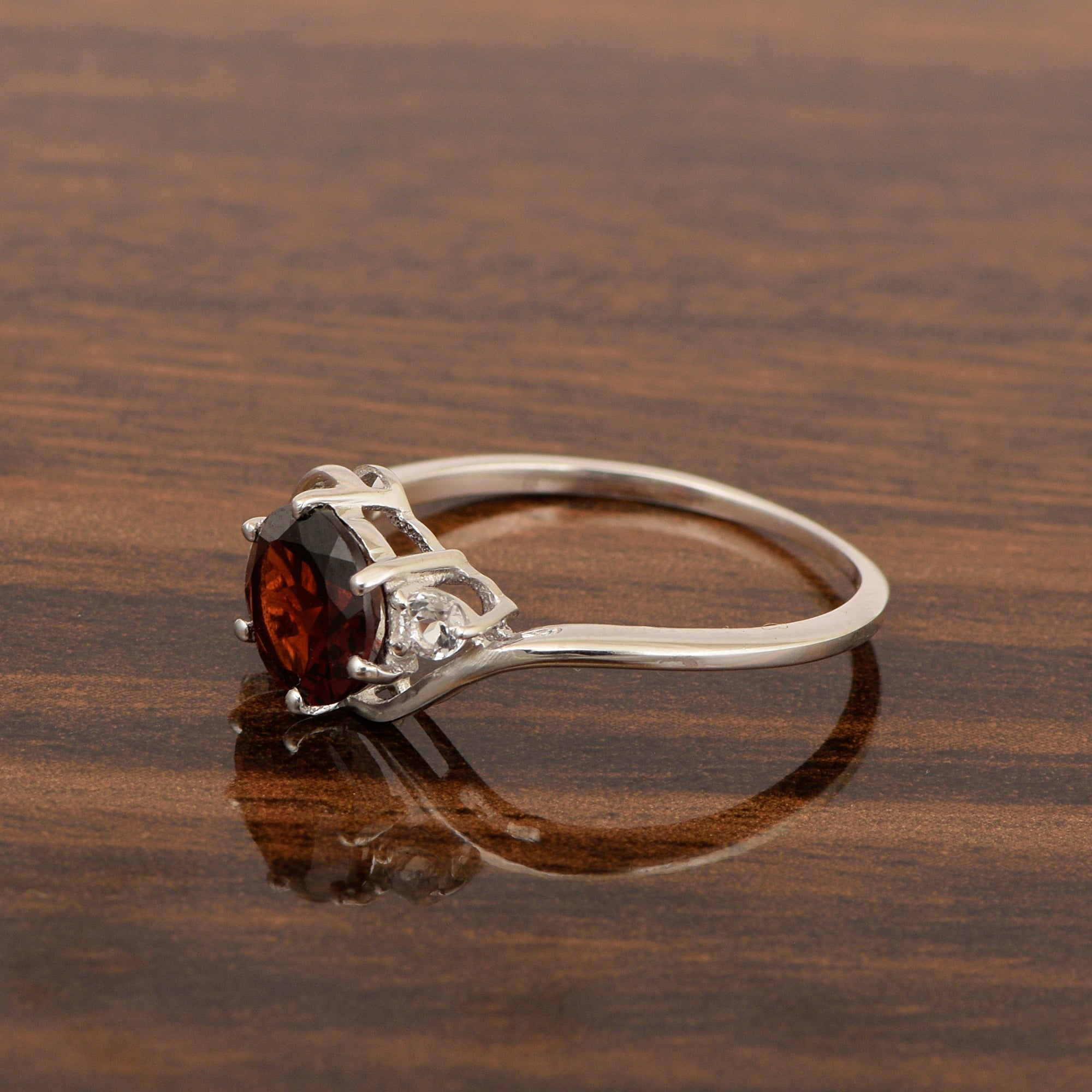 Sterling Silver Timeless Garnet Round 7 MM Women Engagement Ring - Kimaya INC