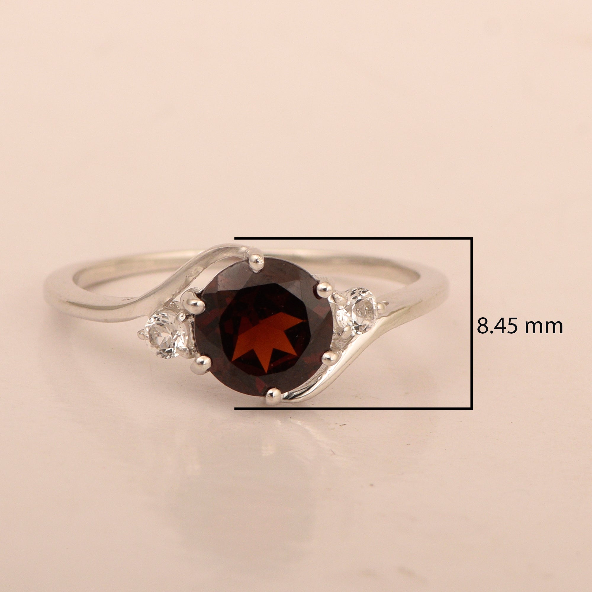 Sterling Silver Timeless Garnet Round 7 MM Women Engagement Ring - Kimaya INC