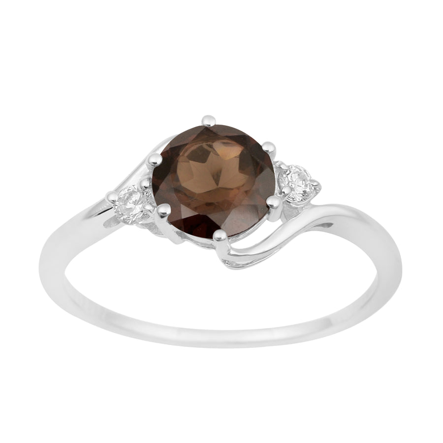 Smoky Quartz Three Stone Bypass Ring- Sterling Silver