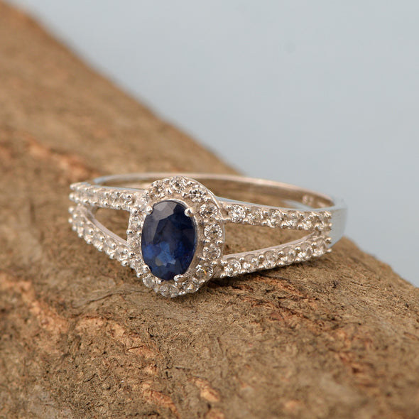925 Sterling Silver Oval 0.50 Ctw Blue Sapphire Women Engagement Ring - Kimaya INC