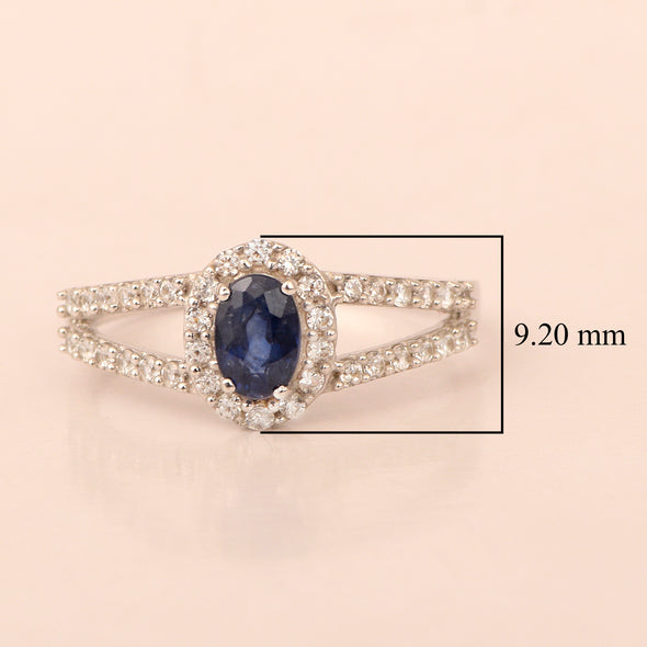 925 Sterling Silver Oval 0.50 Ctw Blue Sapphire Women Engagement Ring - Kimaya INC