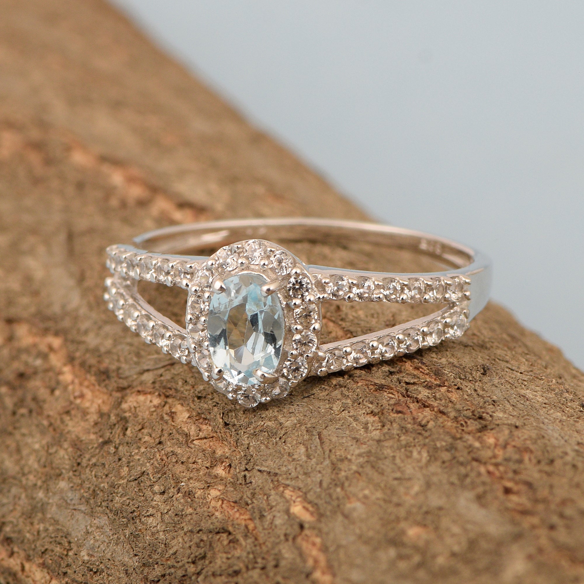 925 Sterling Silver Oval 0.50 Ctw Blue Topaz Women Engagement Ring - Kimaya INC