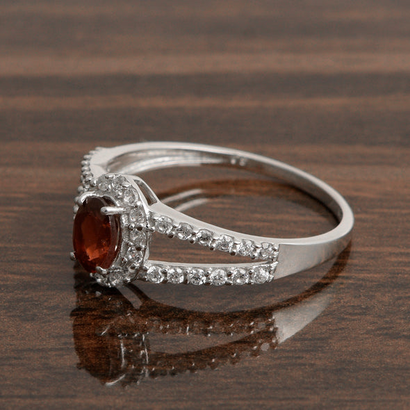 925 Sterling Silver Oval 0.50 Ctw Garnet Women Engagement Ring - Kimaya INC