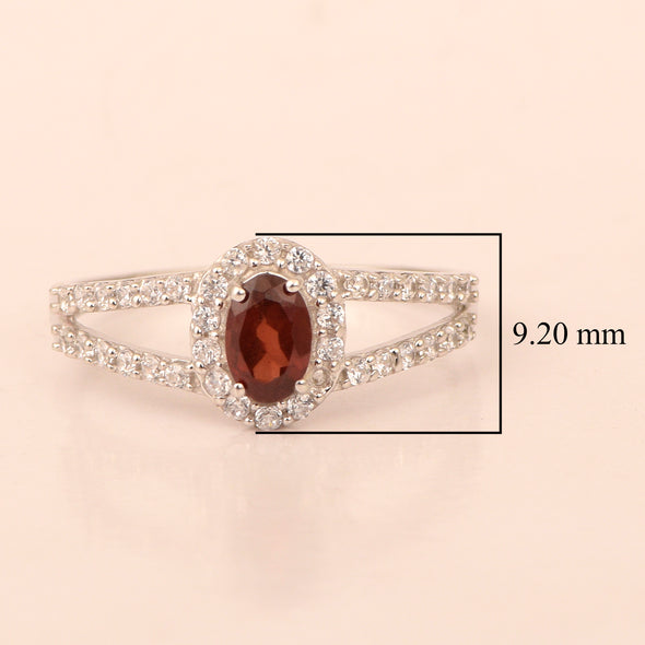 925 Sterling Silver Oval 0.50 Ctw Garnet Women Engagement Ring - Kimaya INC