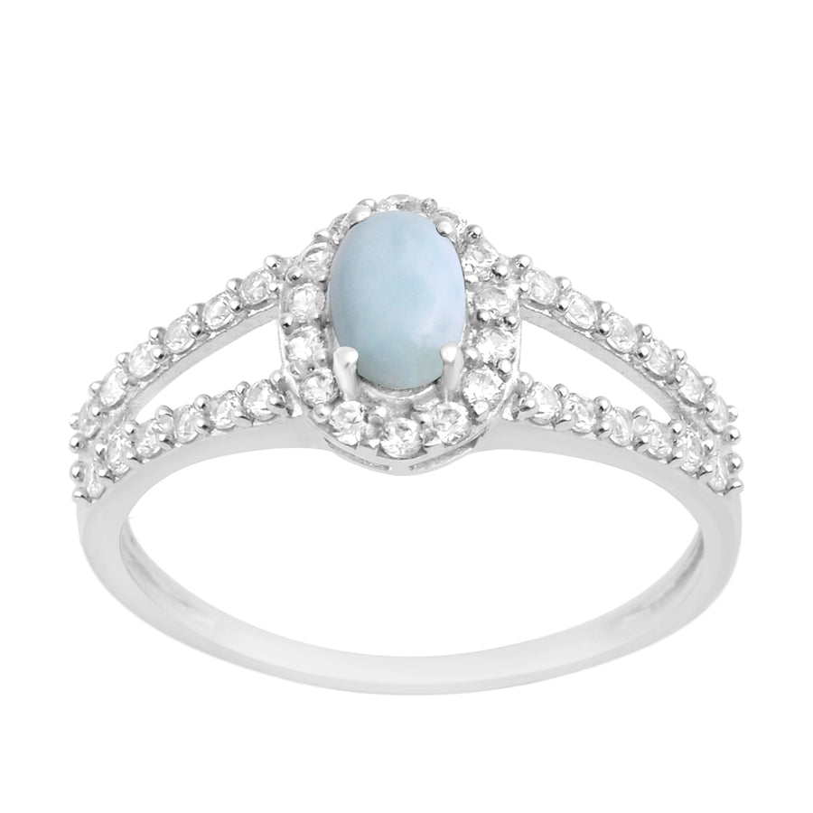 Larimar Halo Split Shank Engagement Ring -Sterling Silver