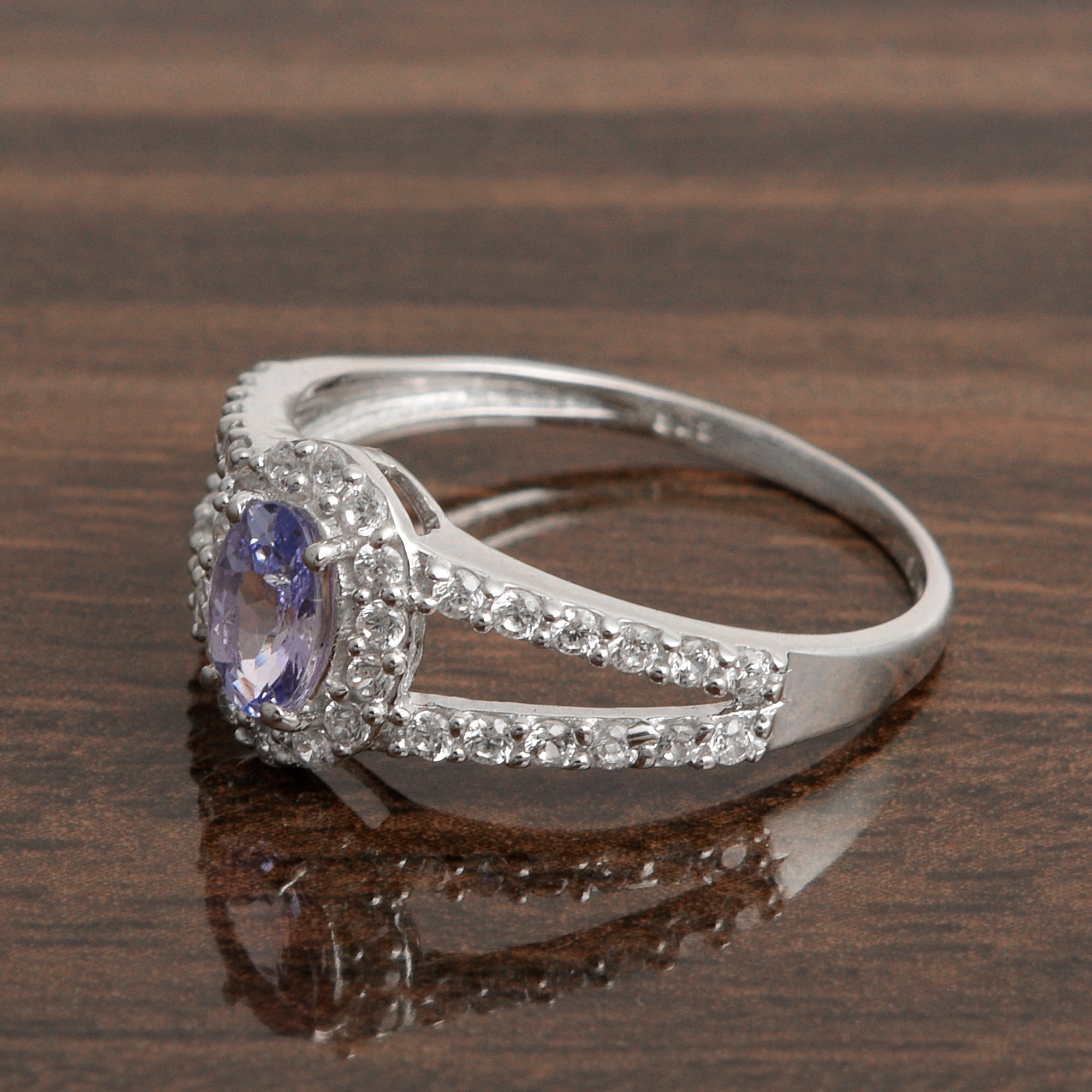 925 Sterling Silver Oval 0.50 Ctw Tanzanite Women Engagement Ring - Kimaya INC