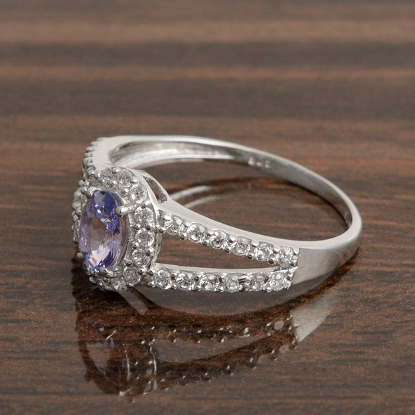 925 Sterling Silver Oval 0.50 Ctw Tanzanite Women Engagement Ring - Kimaya INC