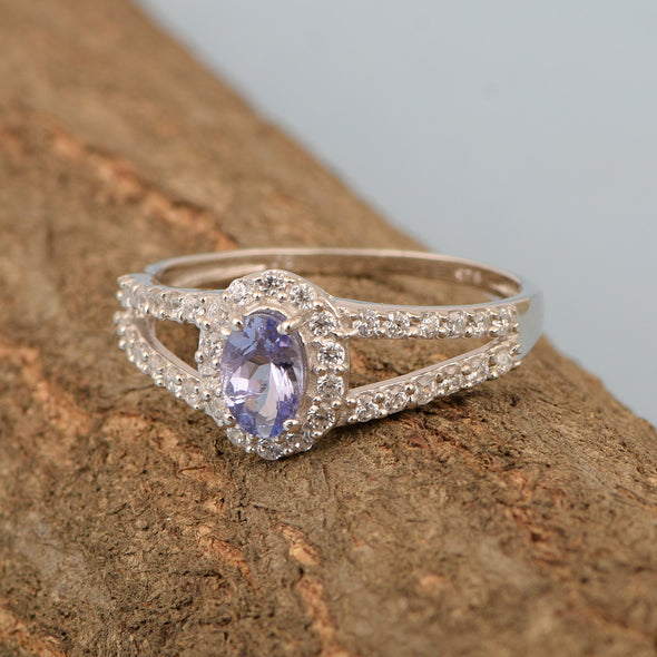925 Sterling Silver Oval 0.50 Ctw Tanzanite Women Engagement Ring - Kimaya INC
