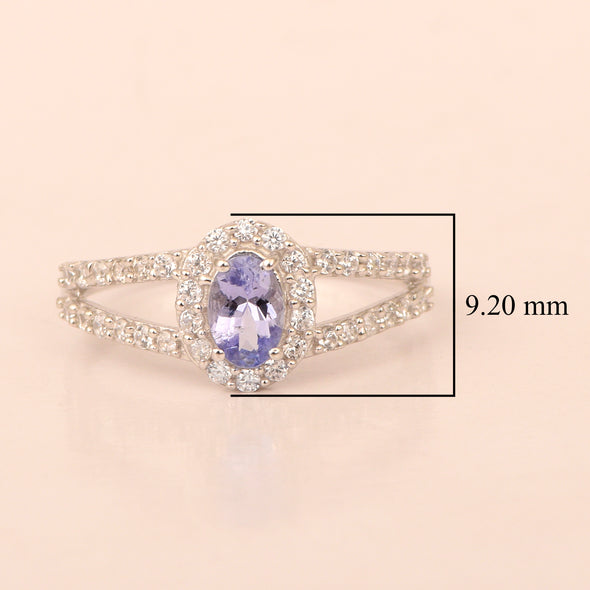925 Sterling Silver Oval 0.50 Ctw Tanzanite Women Engagement Ring - Kimaya INC