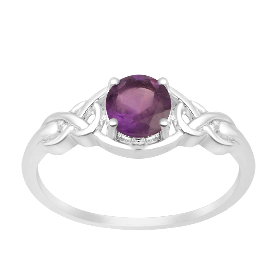 Amethyst Solitaire Celtic Knot Ring -Sterling Silver