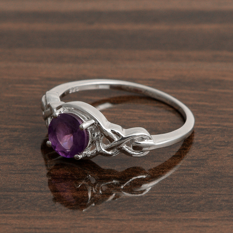 Amethyst Solitaire Celtic Knot Ring -Sterling Silver