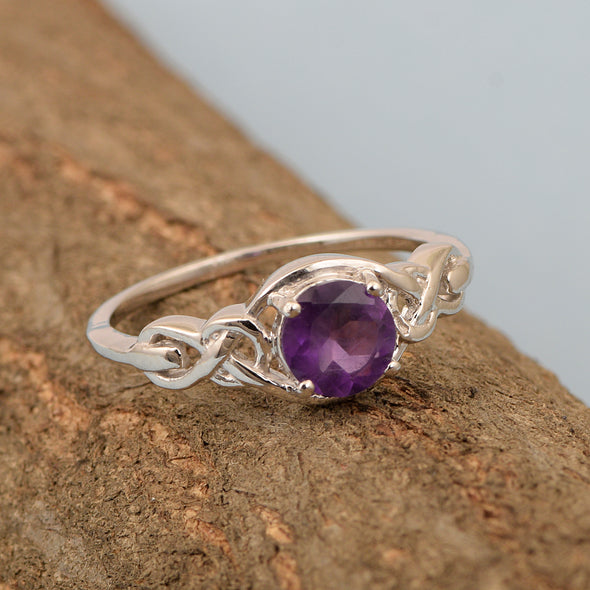 Stylish 925 Sterling Silver Round 6MM Amethyst Women Love Wedding Ring - Kimaya INC