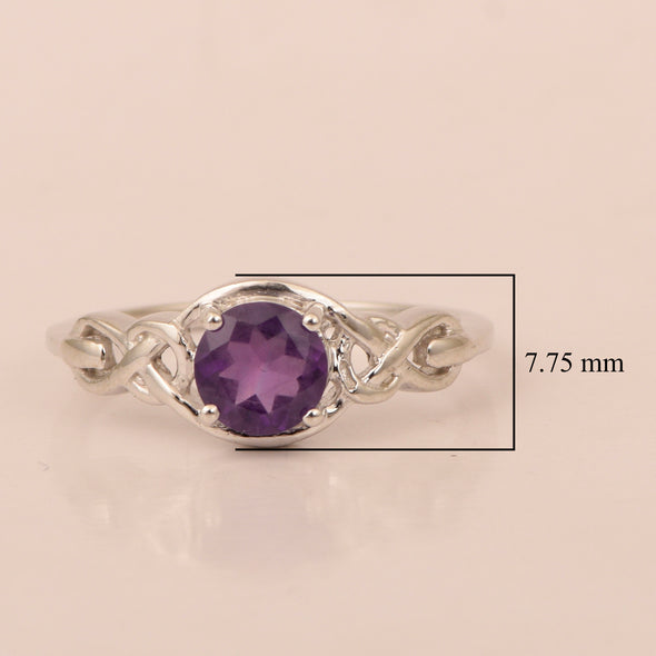 Stylish 925 Sterling Silver Round 6MM Amethyst Women Love Wedding Ring - Kimaya INC