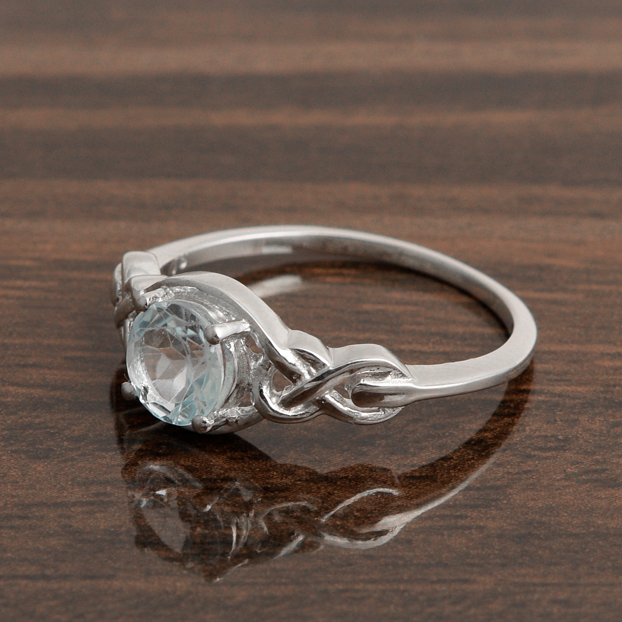 Stylish 925 Sterling Silver Round 6MM Blue Topaz Women Love Wedding Ring - Kimaya INC