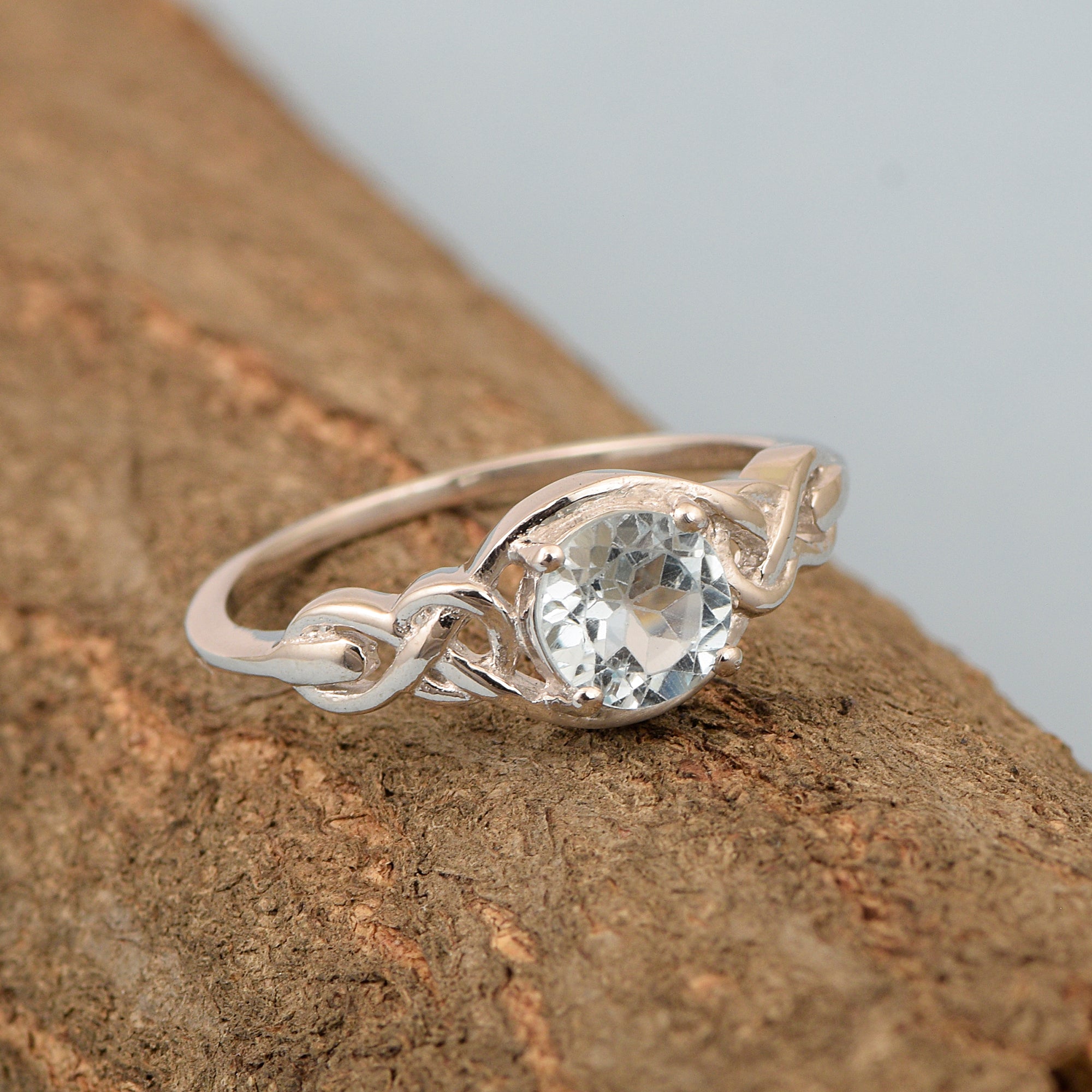 Stylish 925 Sterling Silver Round 6MM Blue Topaz Women Love Wedding Ring - Kimaya INC