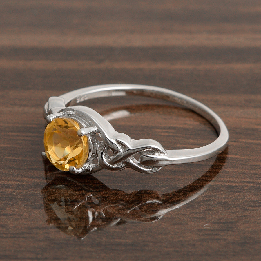 Citrine Solitaire Celtic Knot Ring -Sterling Silver