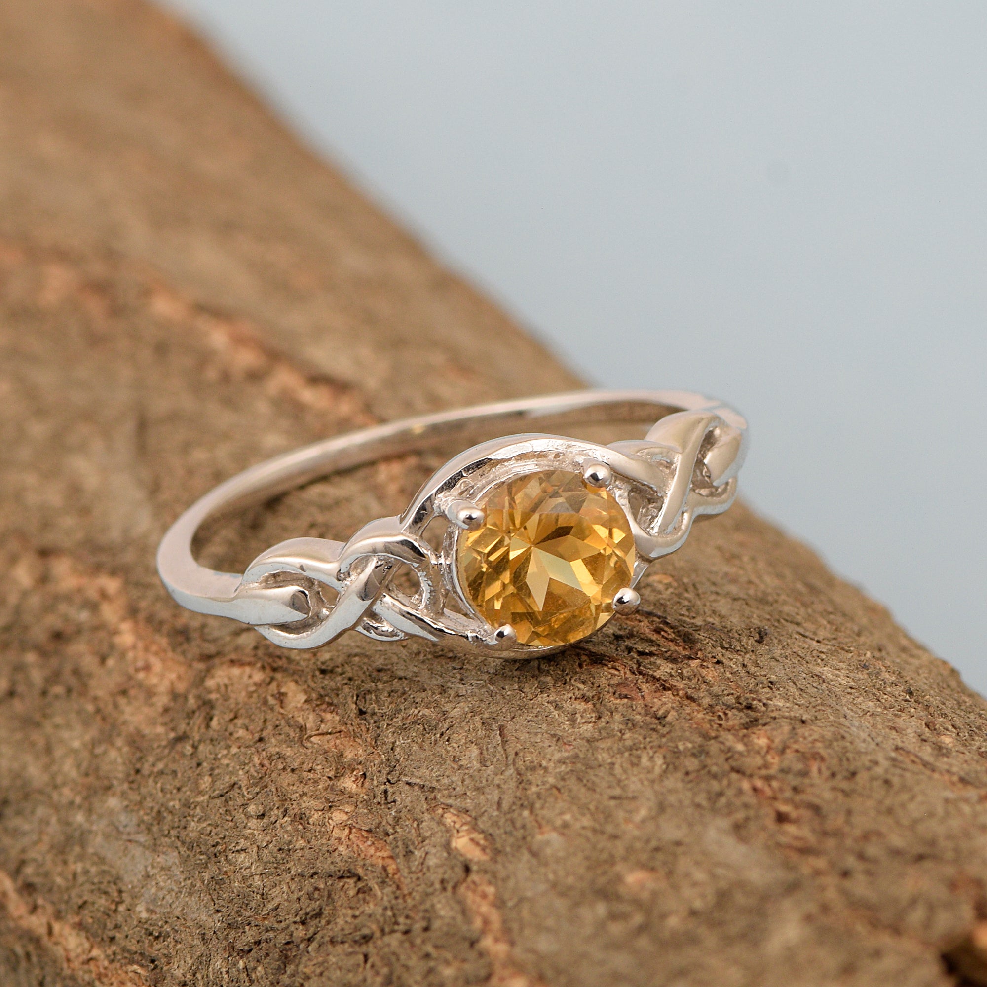 Stylish 925 Sterling Silver Round 6MM Citrine Women Love Wedding Ring - Kimaya INC