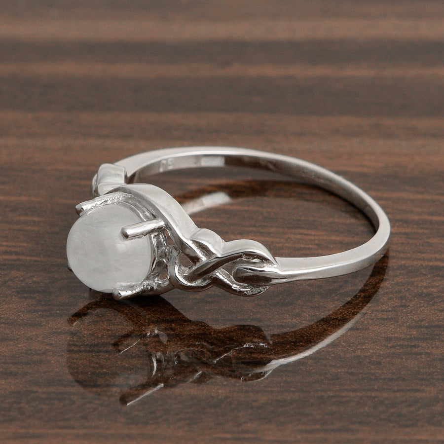 Moonstone Solitaire Celtic Knot Ring -Sterling Silver