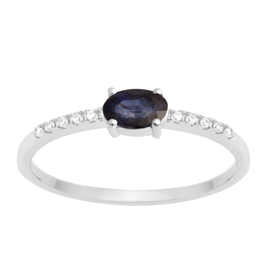 Blue Sapphire Solitaire Accents Wedding Ring - Sterling Silver