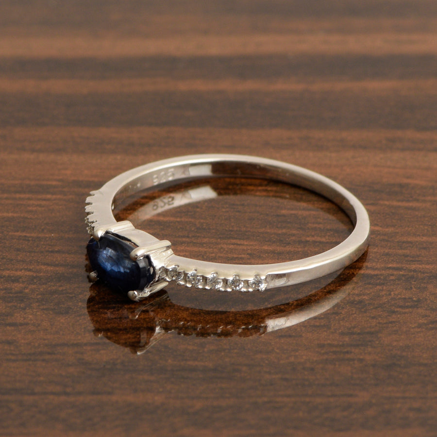 Blue Sapphire Solitaire Accents Wedding Ring - Sterling Silver