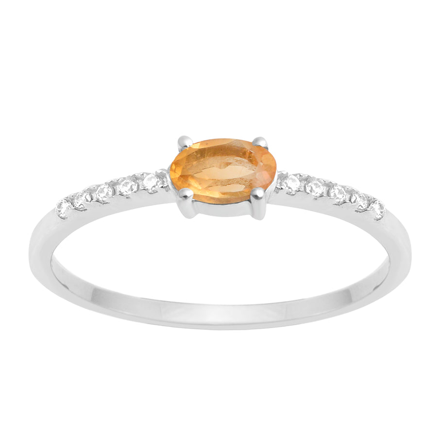 Citrine Solitaire Accents Wedding Ring - Sterling Silver
