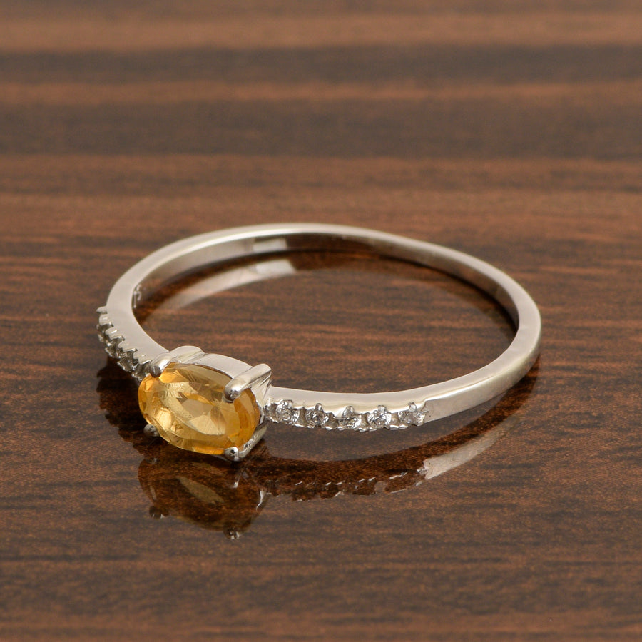 Citrine Solitaire Accents Wedding Ring - Sterling Silver