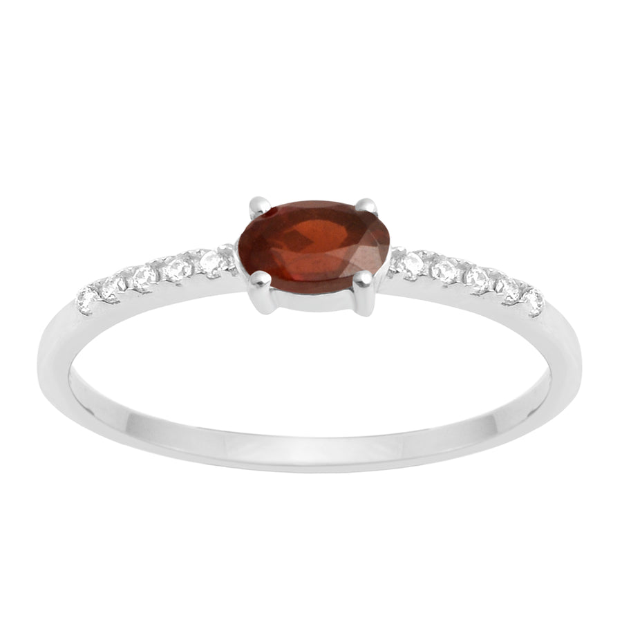 Garnet Solitaire Accents Wedding Ring - Sterling Silver