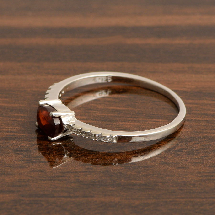 Garnet Solitaire Accents Wedding Ring - Sterling Silver