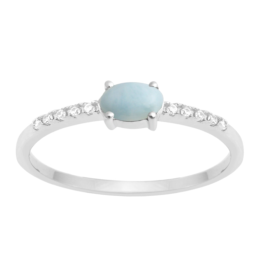 Larimar Solitaire Accents Wedding Ring - Sterling Silver
