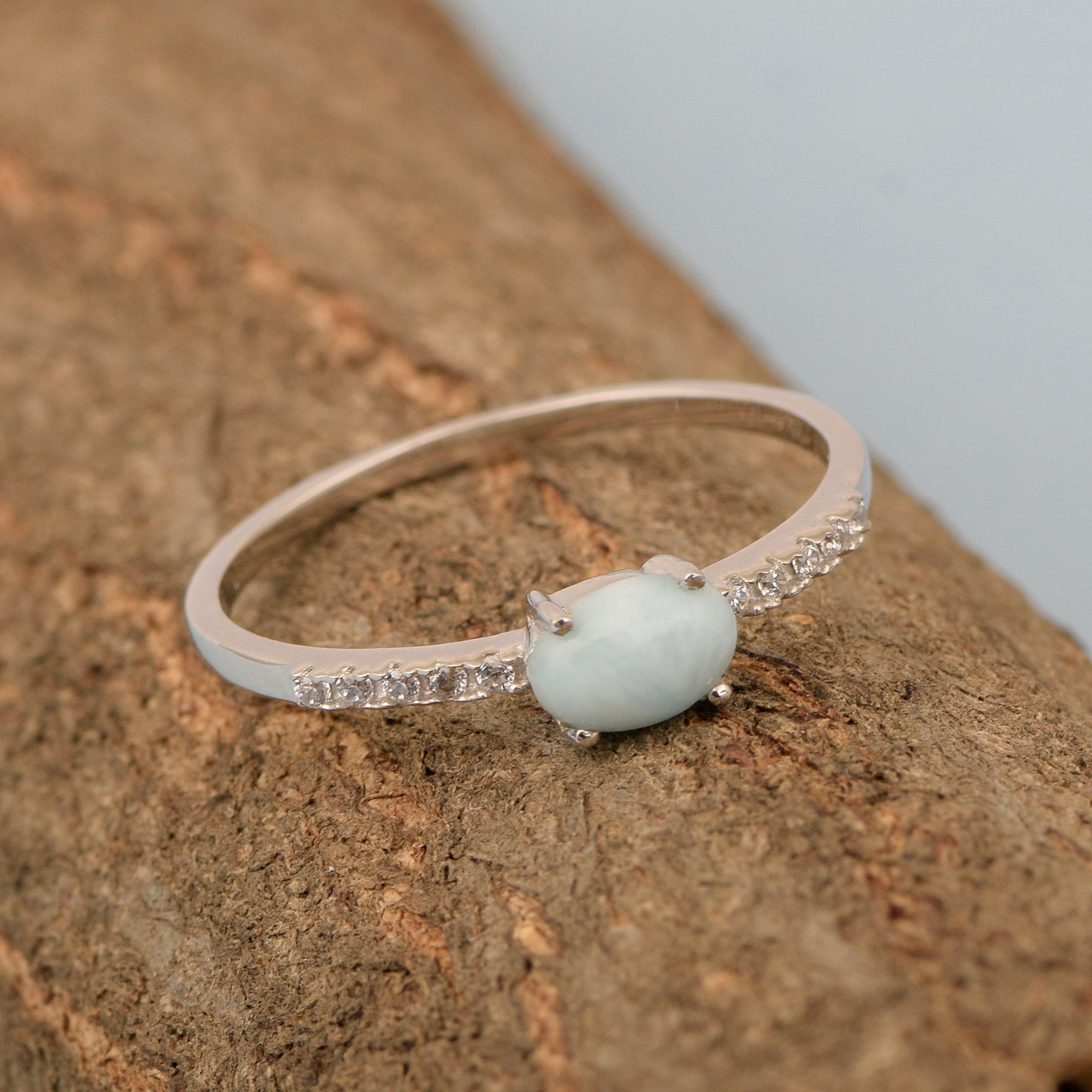 925 Sterling Silver Oval 0.65 Ctw Larimar Women Wedding Ring - Kimaya INC
