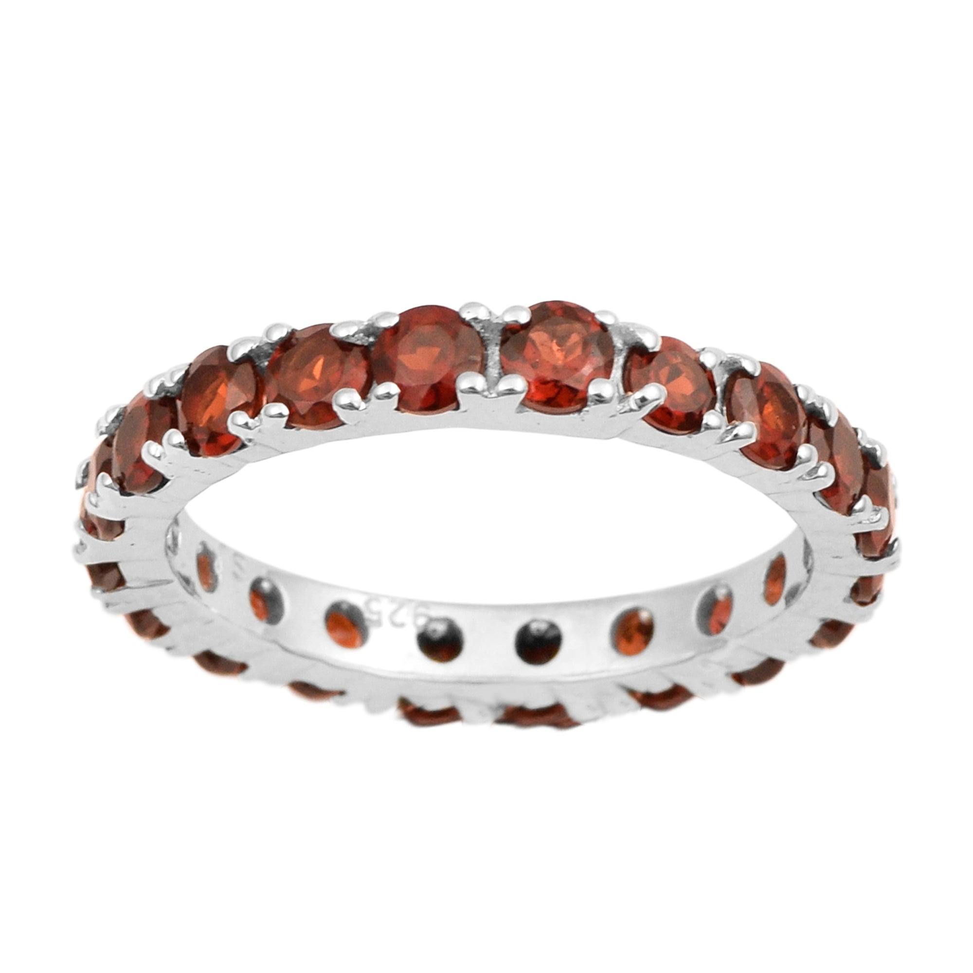 Full Eternity 2 Ctw Garnet Sterling Silver Women Stackable Ring - Kimaya INC
