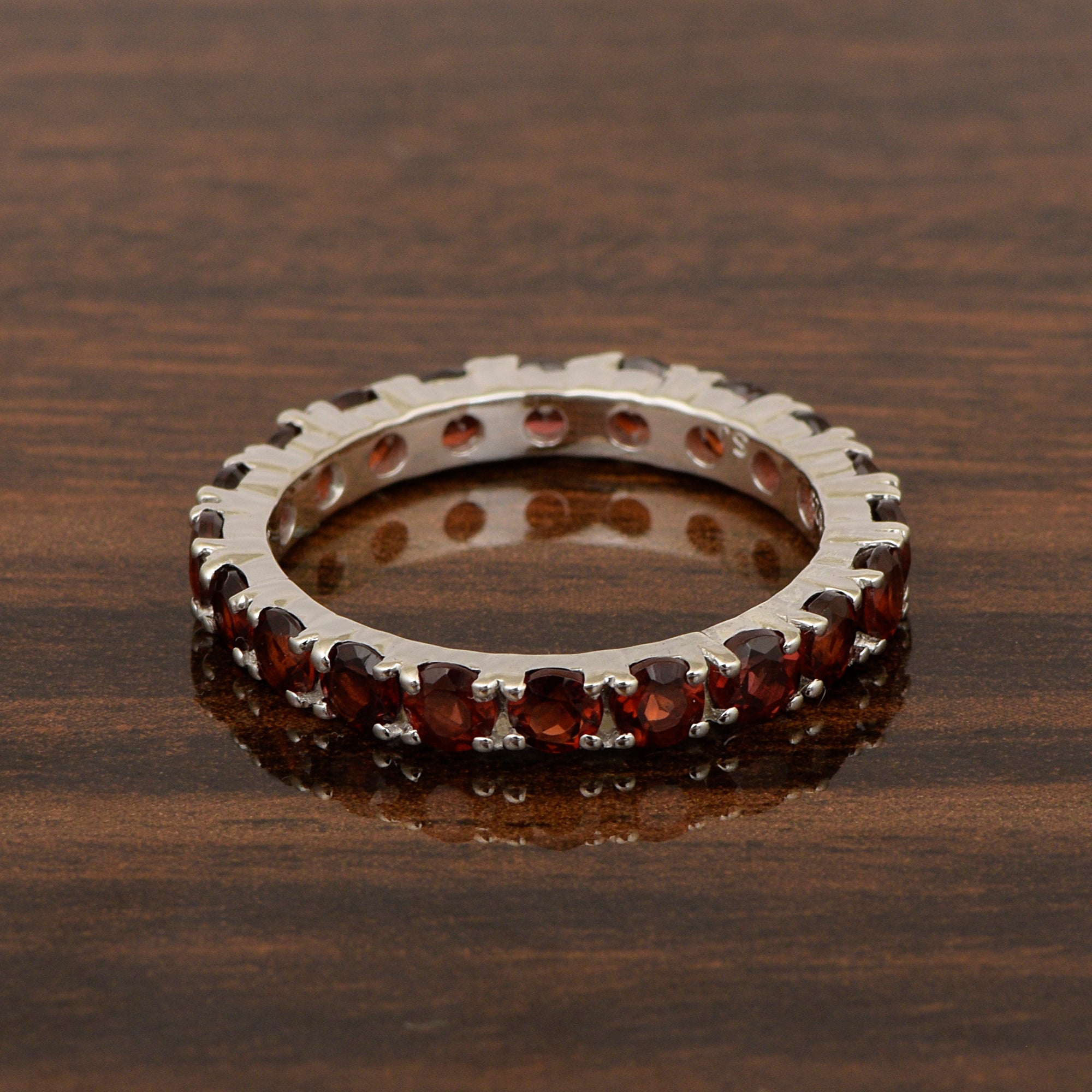Full Eternity 2 Ctw Garnet Sterling Silver Women Stackable Ring - Kimaya INC