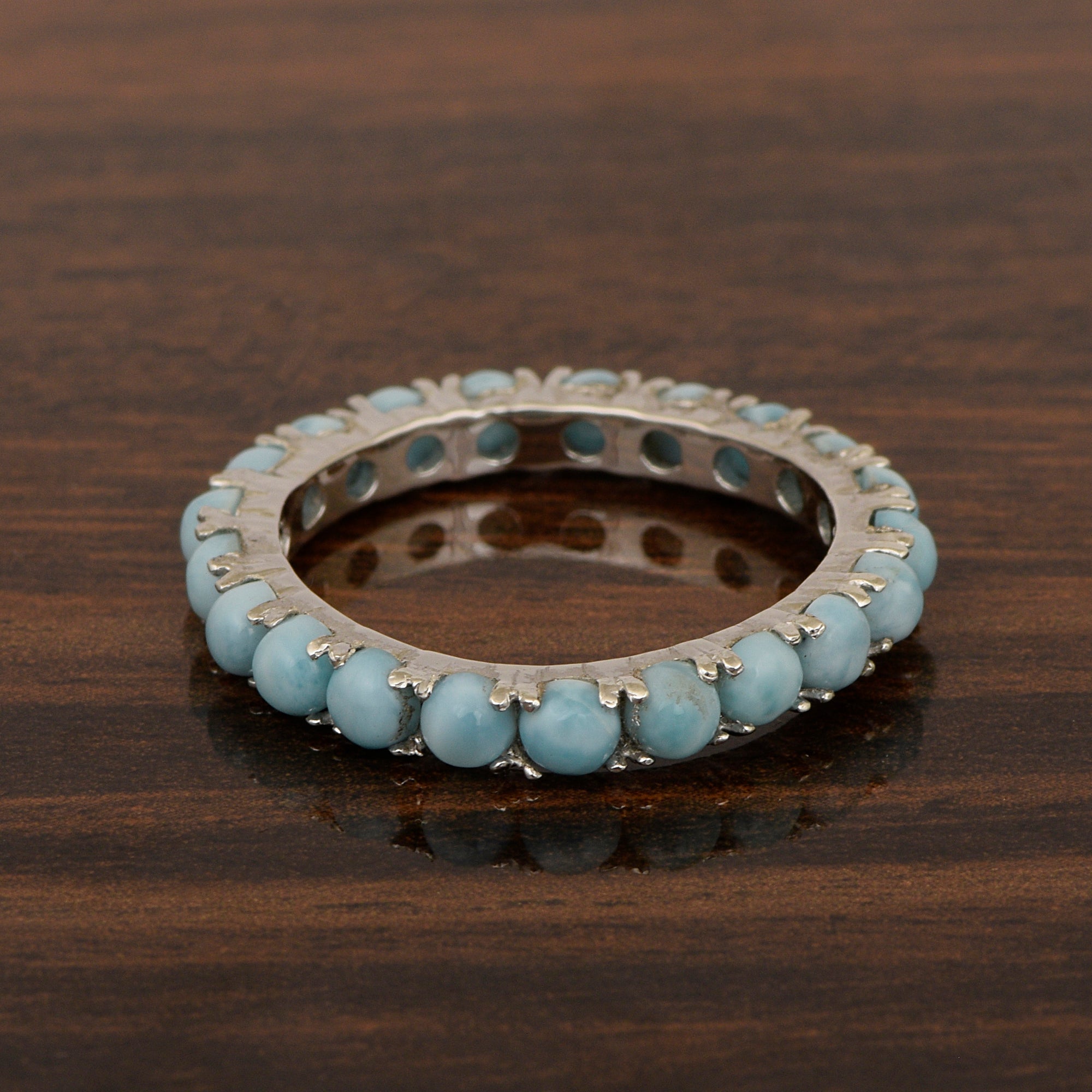 Full Eternity 2 Ctw Larimar Sterling Silver Women Stackable Ring - Kimaya INC