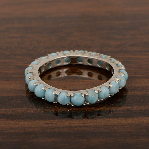 Full Eternity 2 Ctw Larimar Sterling Silver Women Stackable Ring - Kimaya INC