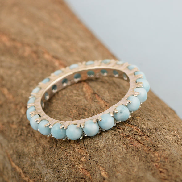 Full Eternity 2 Ctw Larimar Sterling Silver Women Stackable Ring - Kimaya INC