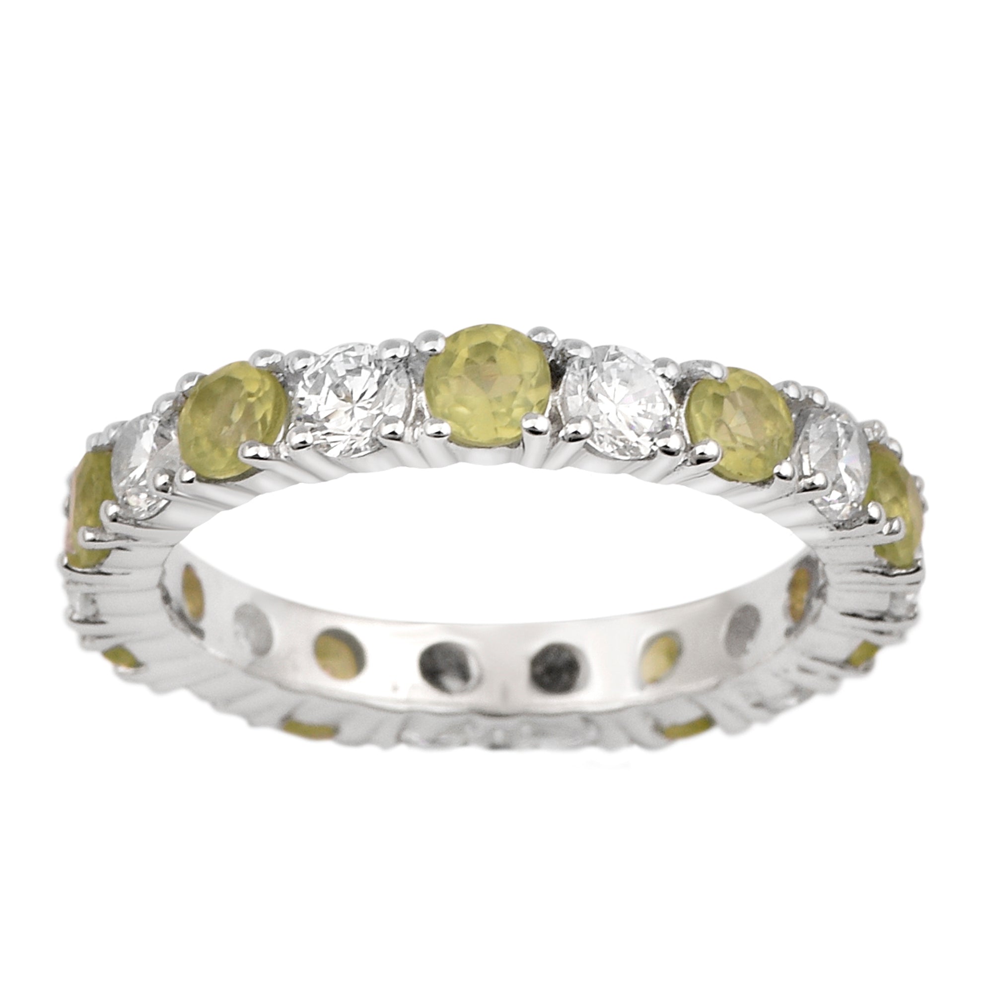 Full Eternity 2 Ctw Peridot Sterling Silver Women Stackable Ring - Kimaya INC