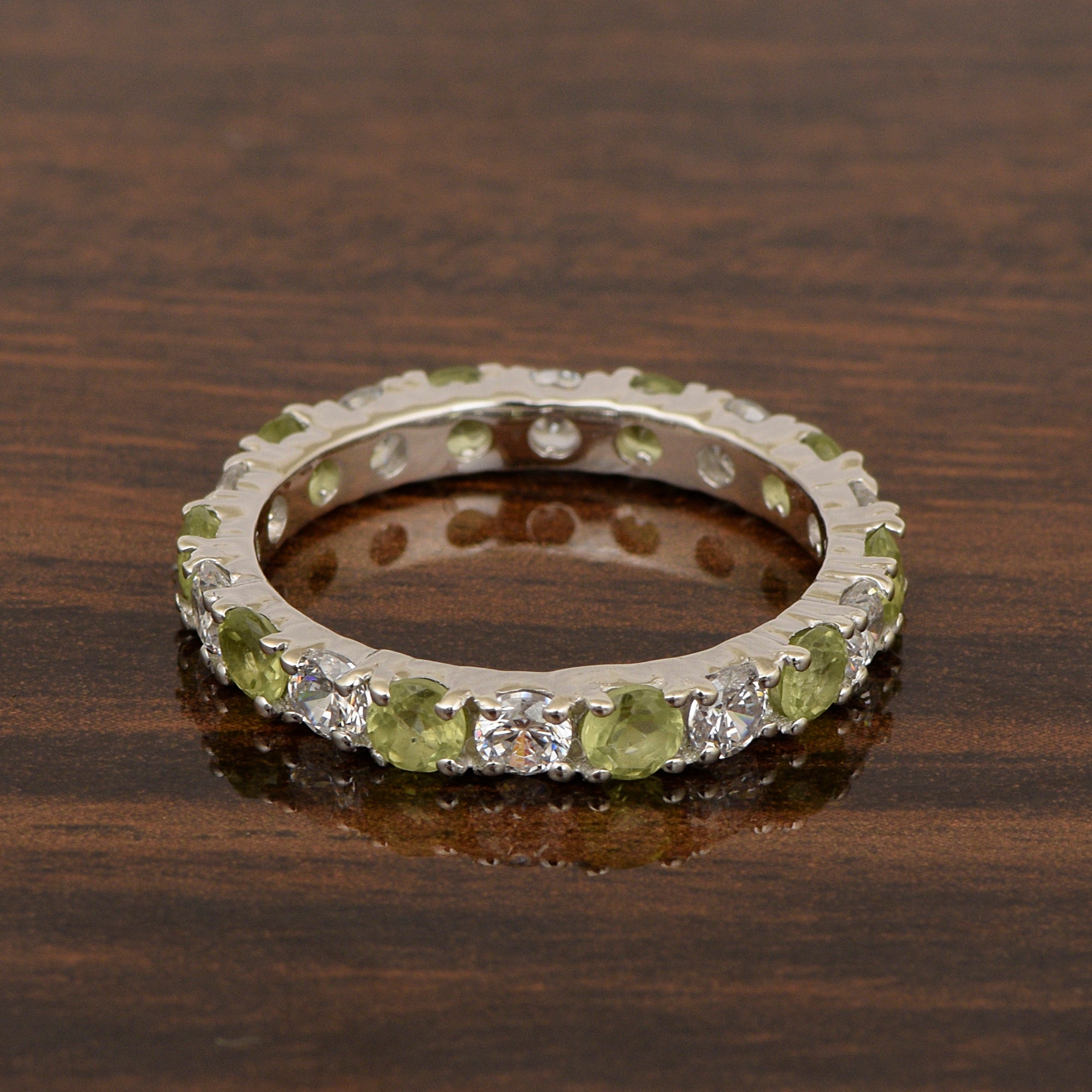 Full Eternity 2 Ctw Peridot Sterling Silver Women Stackable Ring - Kimaya INC