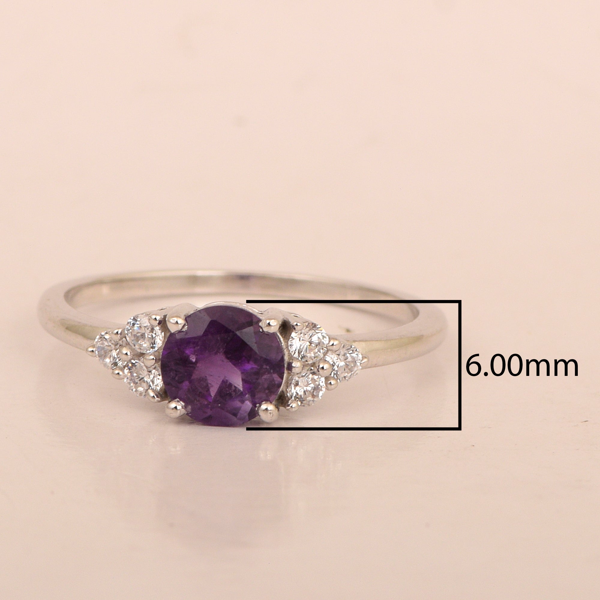 Solitaire Round 0.60 Ctw Amethyst Sterling Silver 925 Women Engagement Ring - Kimaya INC