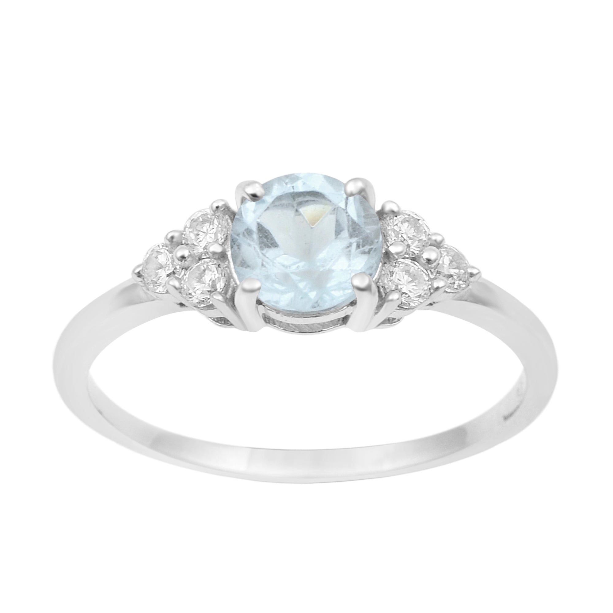 Solitaire Round 0.60 Ctw Aquamarine Sterling Silver 925 Women Engagement Ring - Kimaya INC