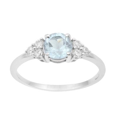 Solitaire Round 0.60 Ctw Aquamarine Sterling Silver 925 Women Engagement Ring - Kimaya INC