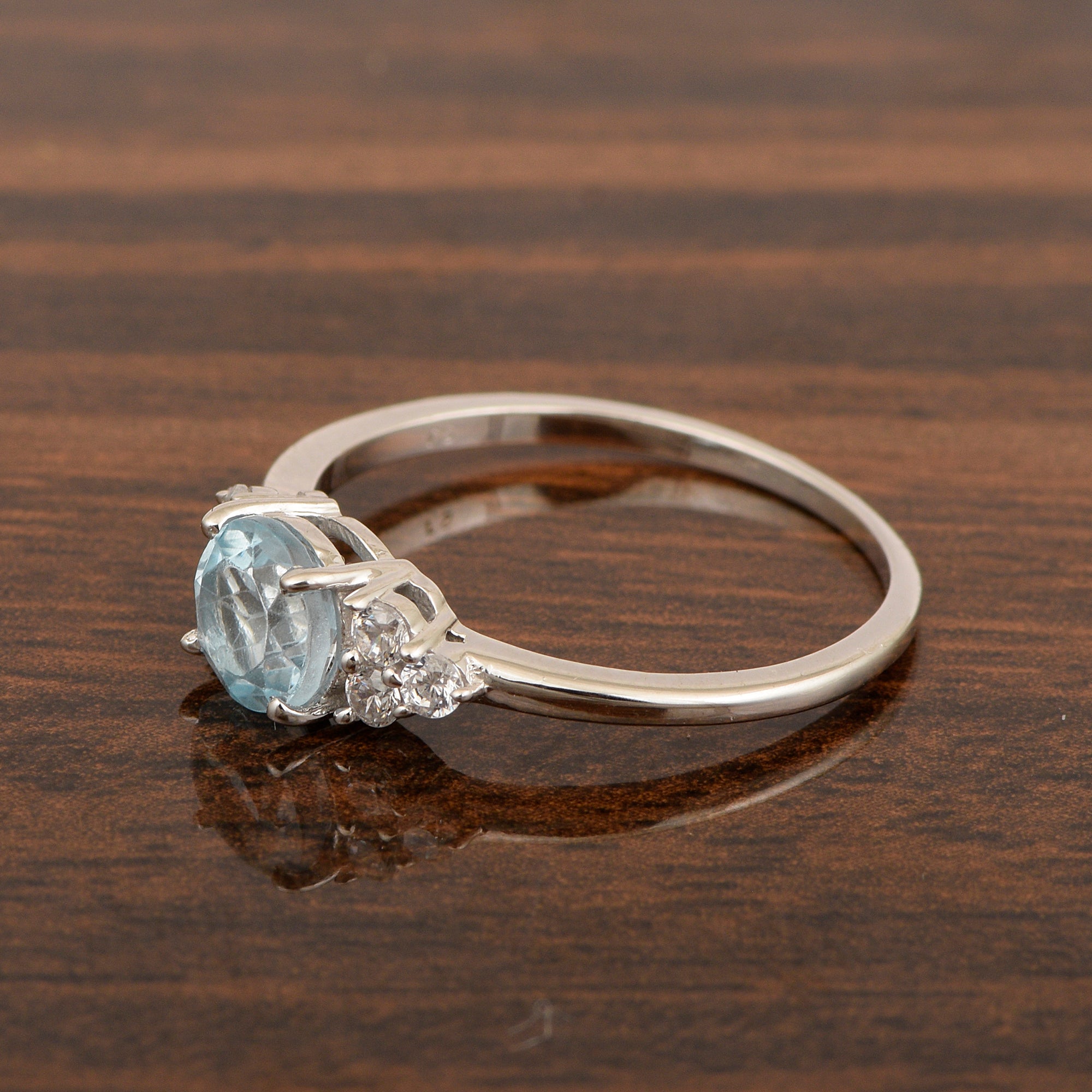 Solitaire Round 0.60 Ctw Aquamarine Sterling Silver 925 Women Engagement Ring - Kimaya INC