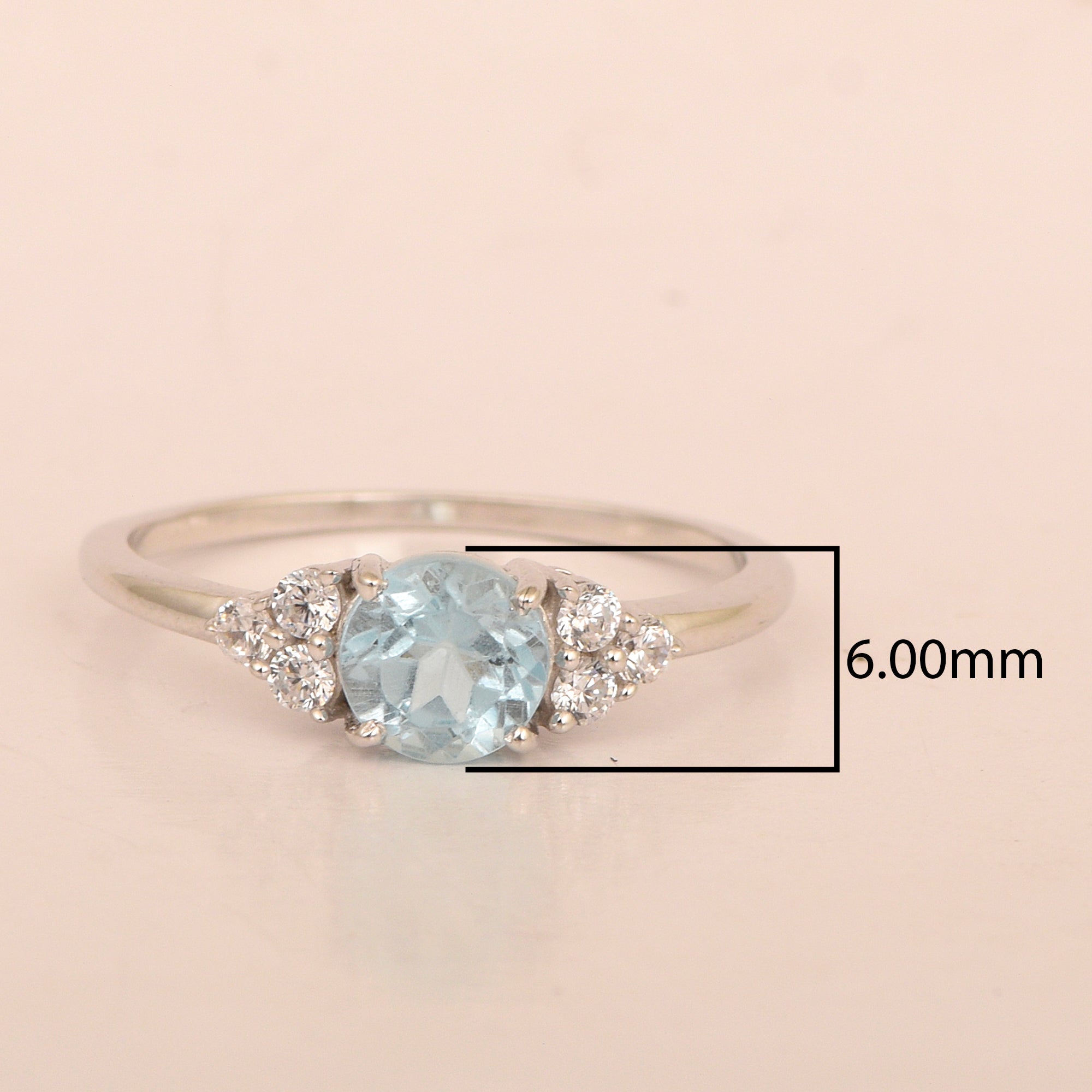 Solitaire Round 0.60 Ctw Aquamarine Sterling Silver 925 Women Engagement Ring - Kimaya INC