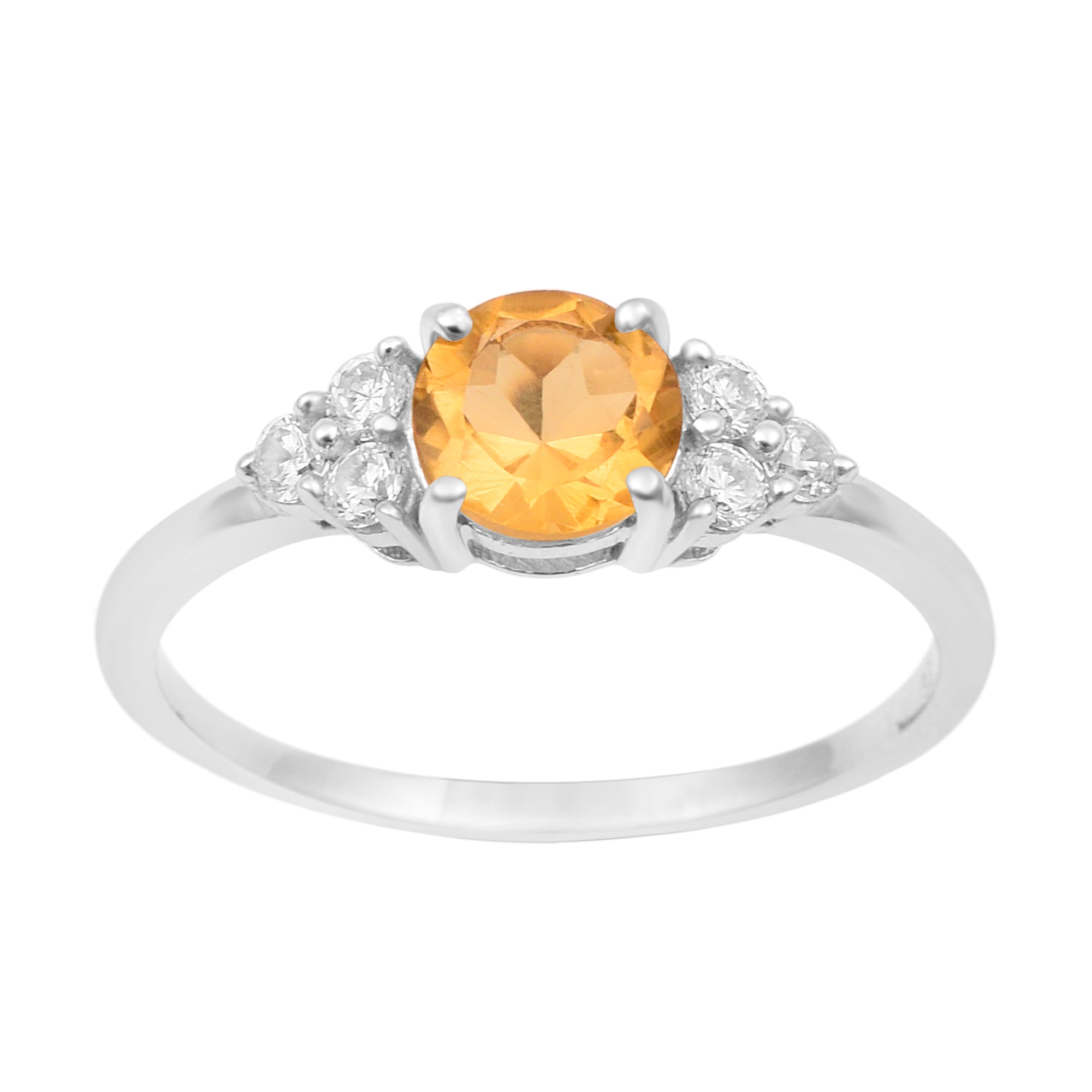 Solitaire Round 0.60 Ctw Citrine Sterling Silver 925 Women Engagement Ring - Kimaya INC