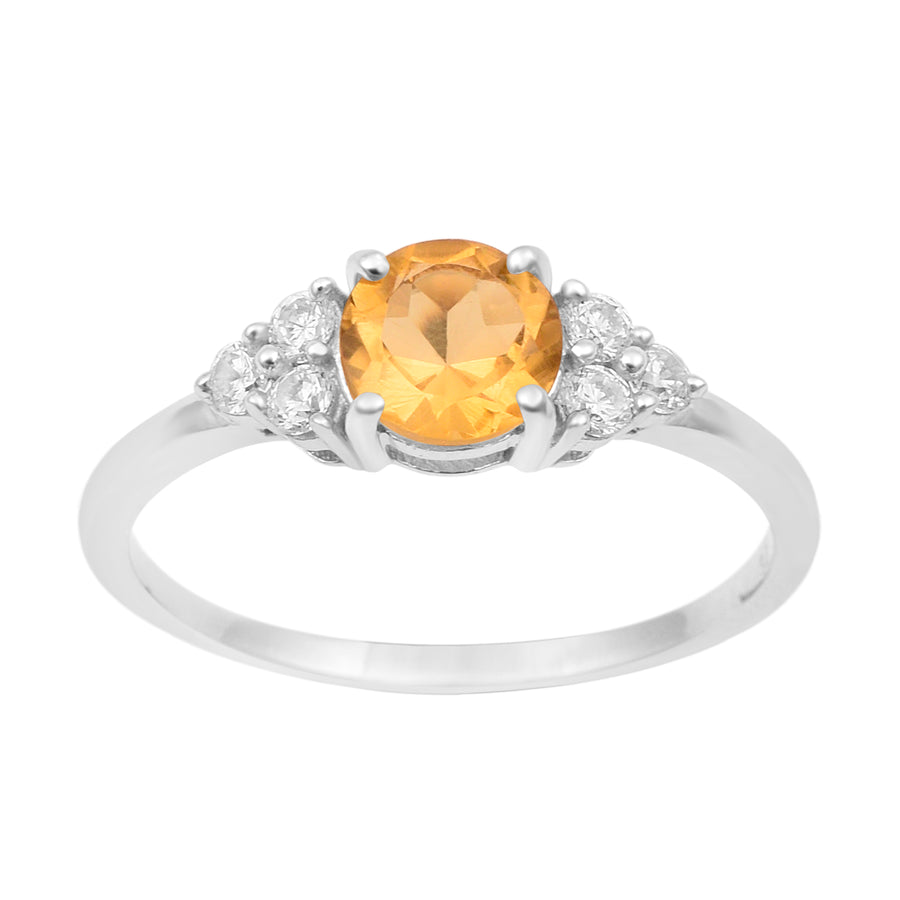 Citrine Solitaire With Side Accents Ring - Sterling Silver