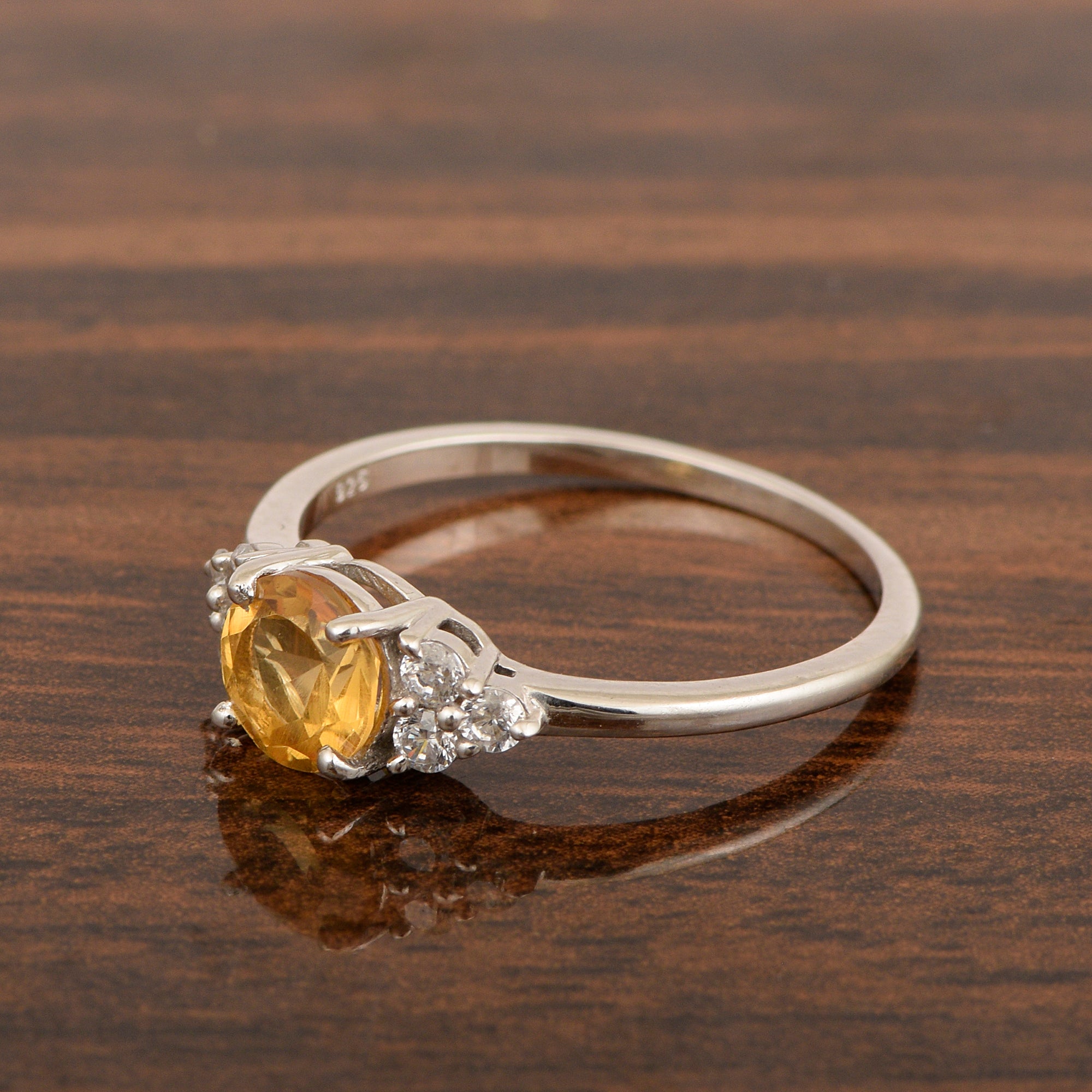 Solitaire Round 0.60 Ctw Citrine Sterling Silver 925 Women Engagement Ring - Kimaya INC