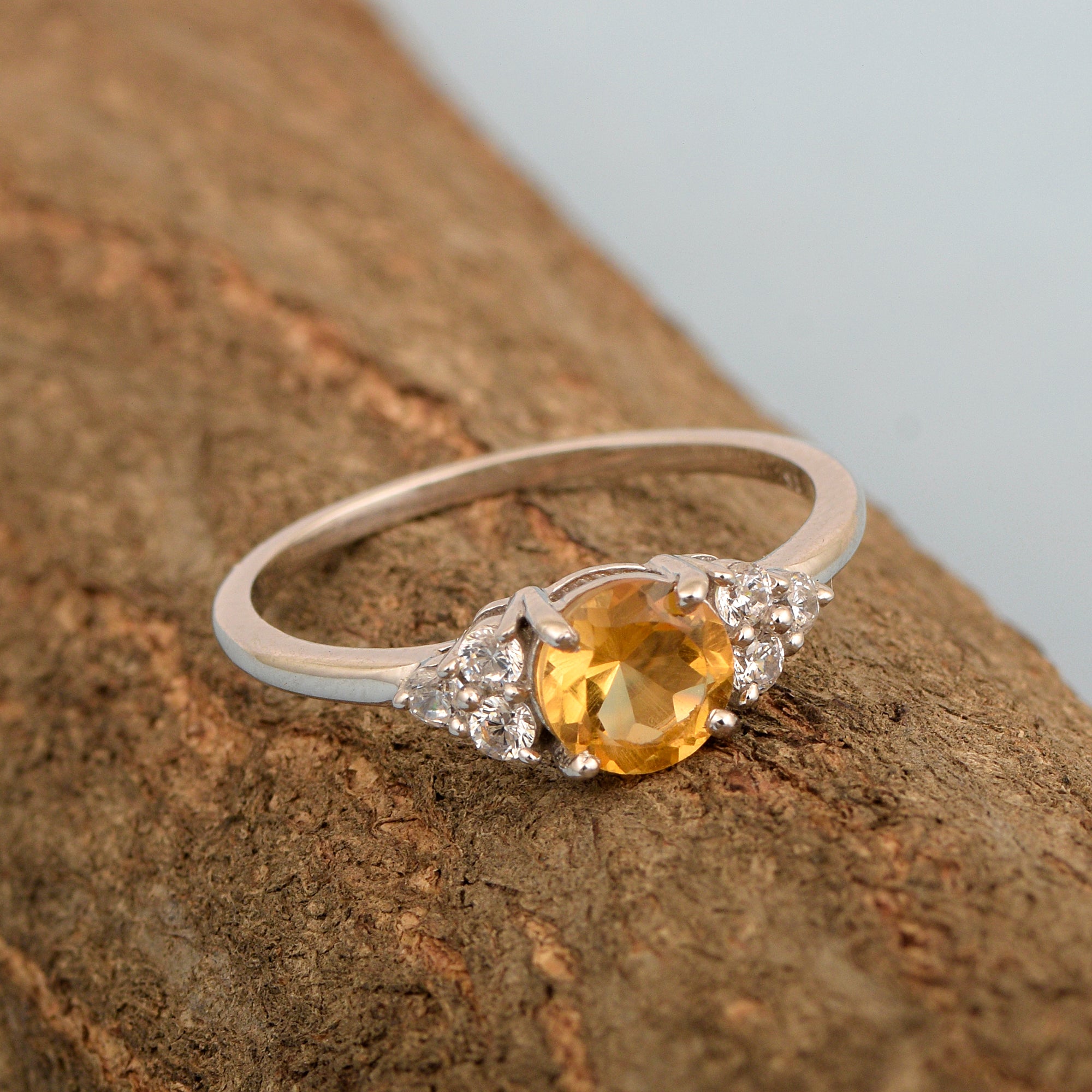 Solitaire Round 0.60 Ctw Citrine Sterling Silver 925 Women Engagement Ring - Kimaya INC