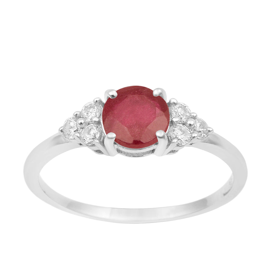 Ruby Solitaire With Side Accents Ring - Sterling Silver