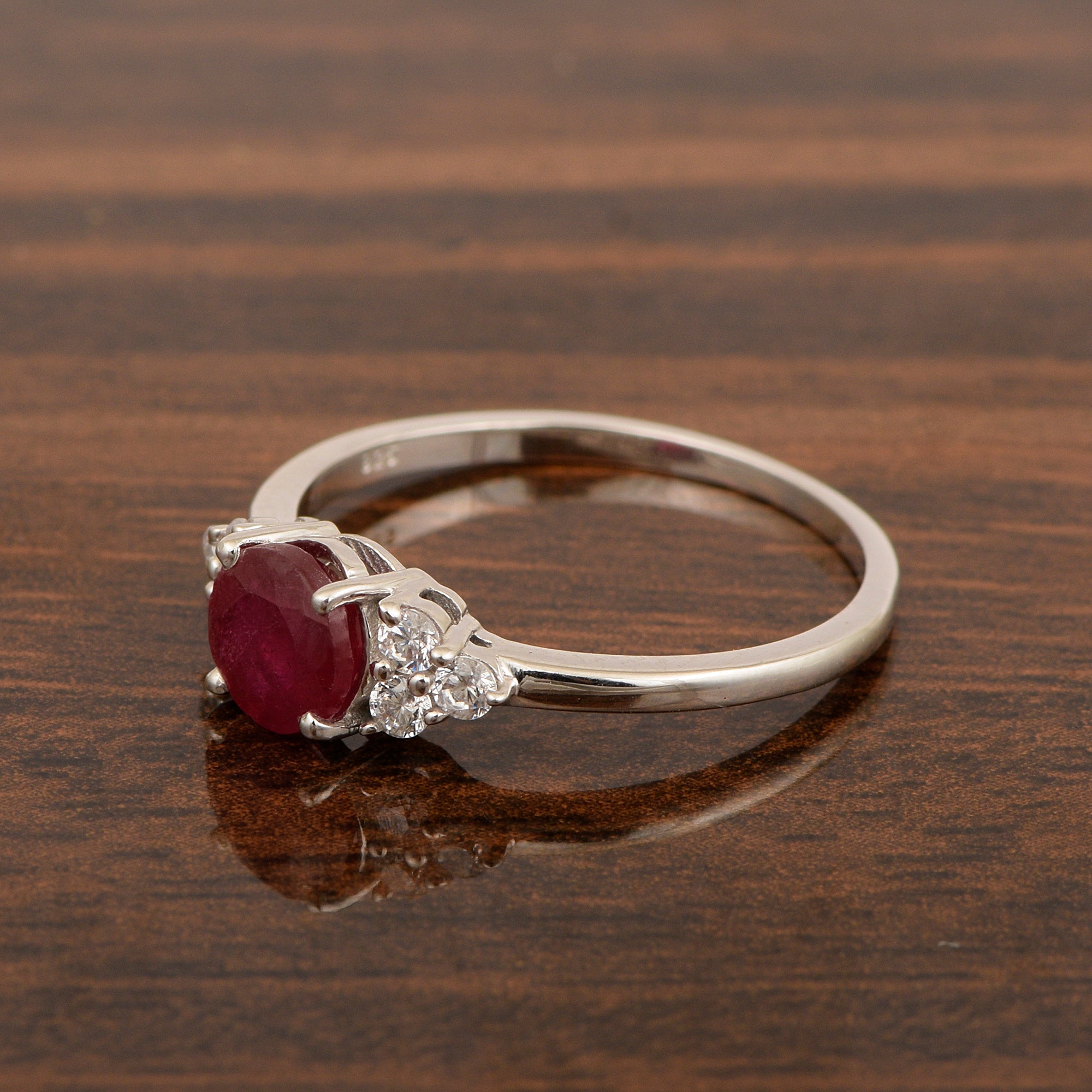 Solitaire Round 0.60 Ctw Ruby Sterling Silver 925 Women Engagement Ring - Kimaya INC